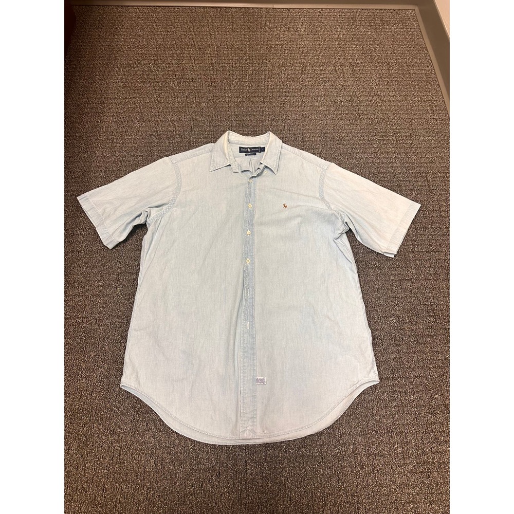 Ralph Lauren Men’s Button Up Blue Shirt Sleeve Size Large‎ 100% Cotton FLAW